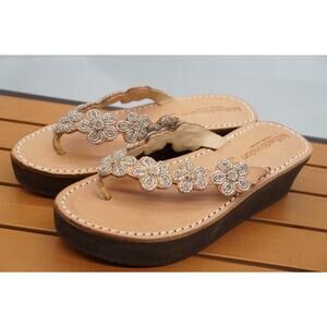 LAID BACK LONDON BEADED FLORAL PLATFORM FLIP FLOPS SZ 9/eu 39 NEW!